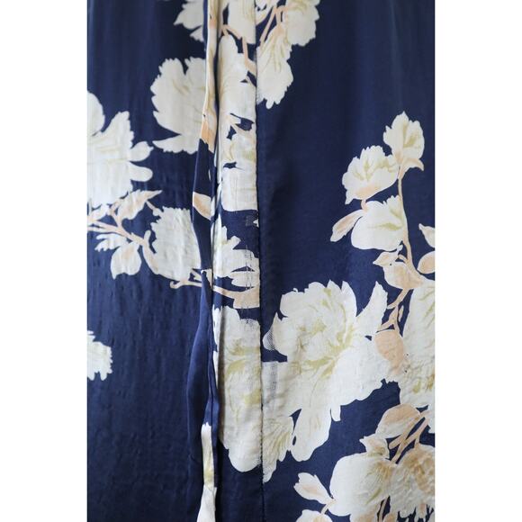 Shun Da Chinese 100% Silk Floral Printed Midi Dress Navy Blue Cream - Picture 10 of 12